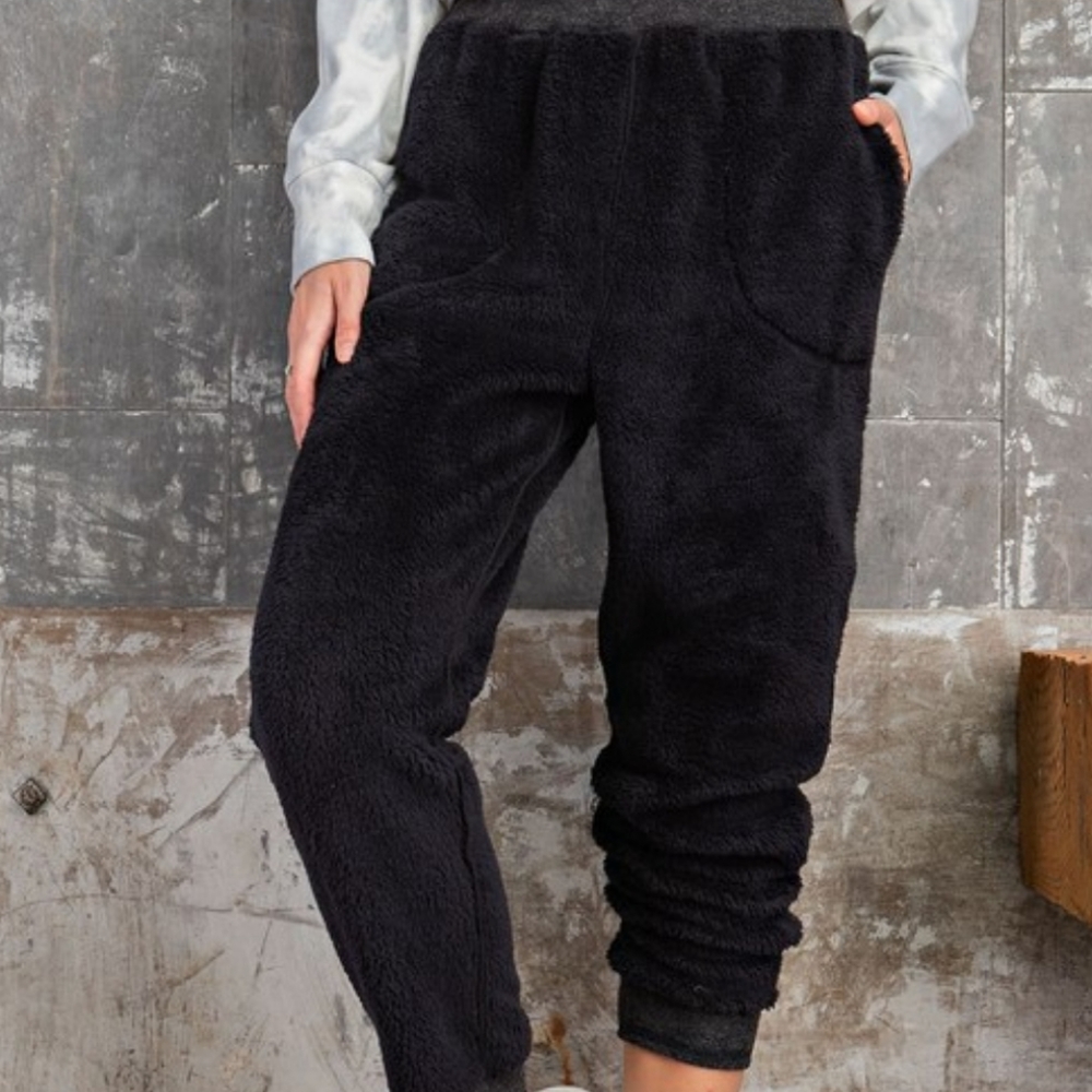 Black, Thick Sherpa, Teddy, Jogger/Lounge Pants